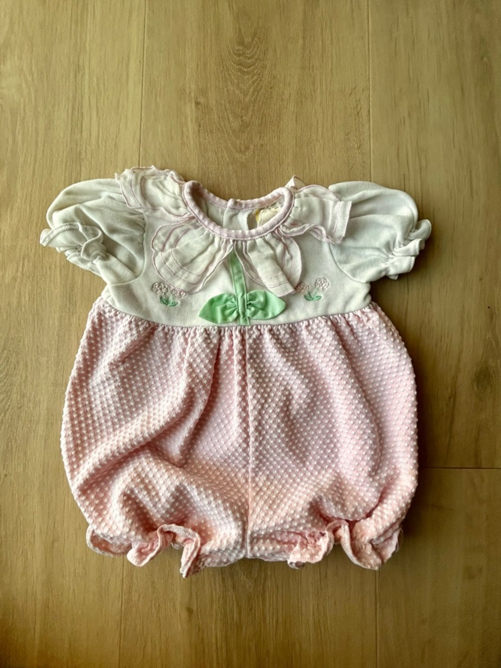 Vintage baby floral bubble romper embroidered gingham size 3-6 months pink